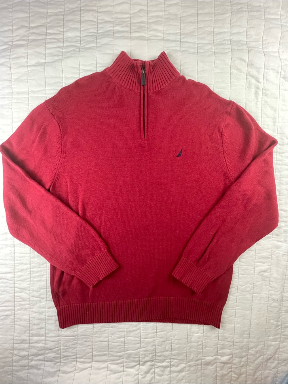 Nautica Men’s Red Quarter-Zip cotton Sweater with Sail Logo XL